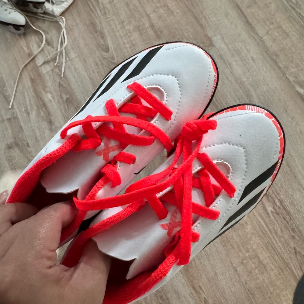 Adidas kids sz 12 indoor soccer cleats +new socks and shin pads